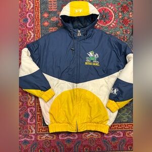 🔥 Vintage 90’s Logo Athletics Notre Dame Colorblock PufferJacket W/ Hood Medium